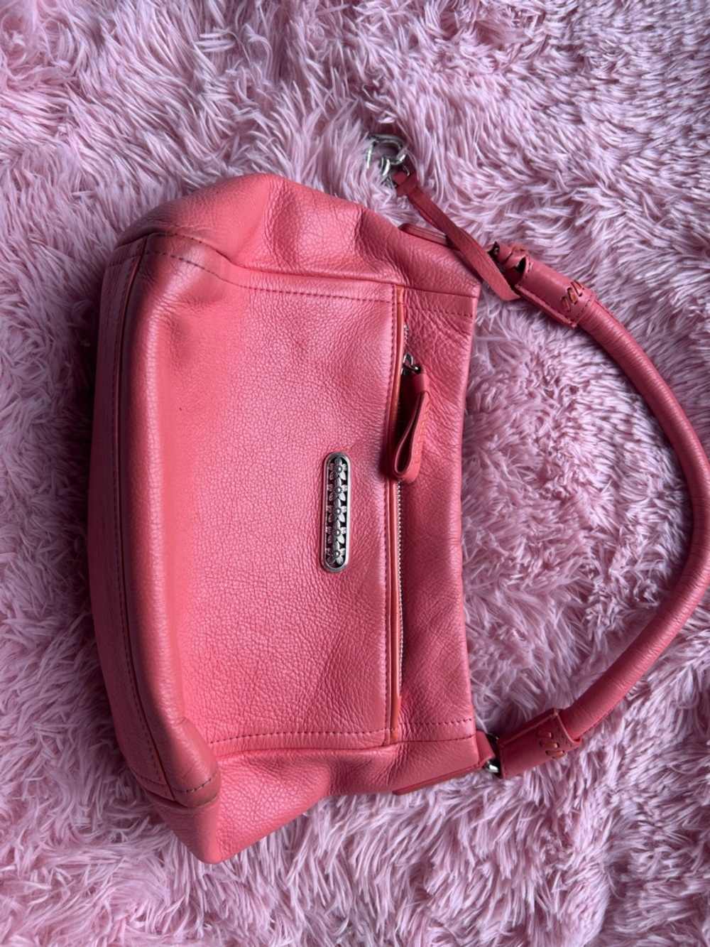 Coral Pink Leather Shoulder Bag